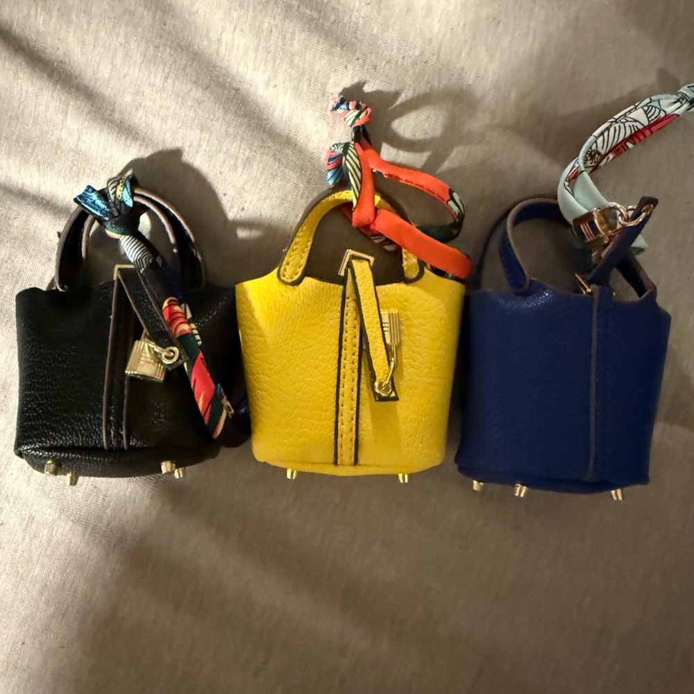 Bundle of 3, Designer Inspired Chic Mini Handbag Trio - Black, Yellow, Navy